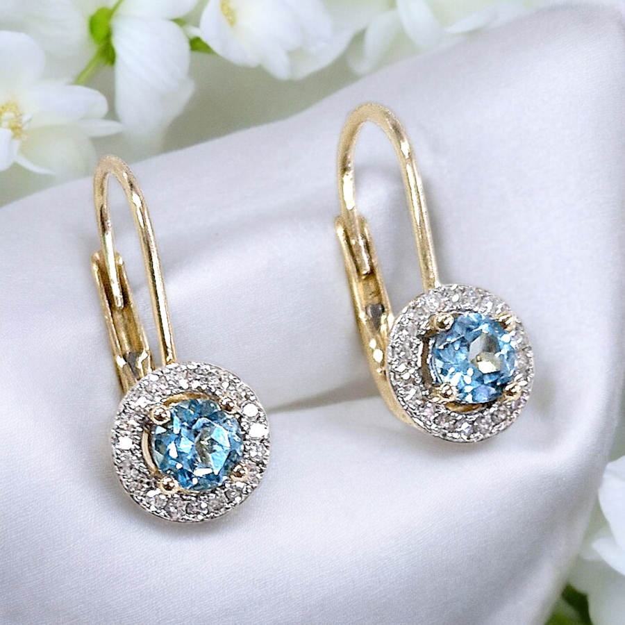 Zlaté okrúhle náušnice BLUE TOPAZ A BRILIANTY